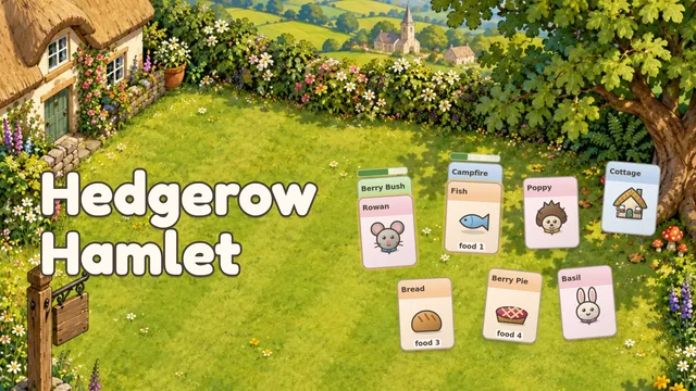 Hedgerow Hamlet cozy card village builder cover artwork